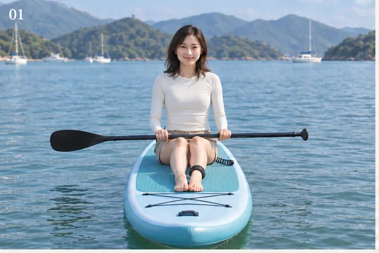 直立板拍照指南：35 個 SUP 動作，坐姿、半跪、入水與雙人示範