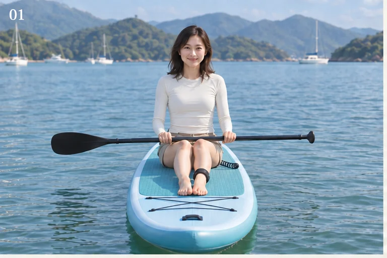 正面坐穩，雙手輕握槳