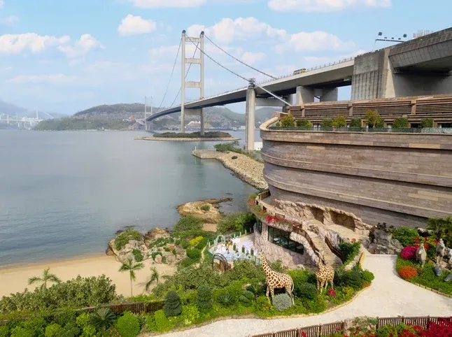 Noah’s Ark on Ma Wan with Tsing Ma Bridge in the background